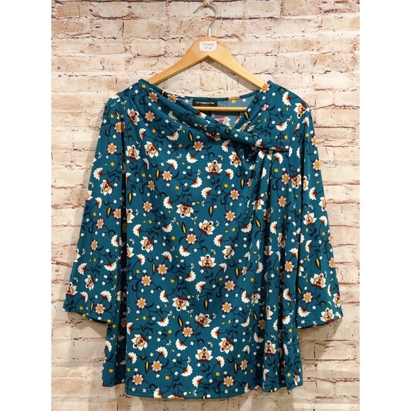 Liz Claiborne Women's Teal Floral Print Stretch Career Tunic Top Size PXXL - Picture 7 of 7